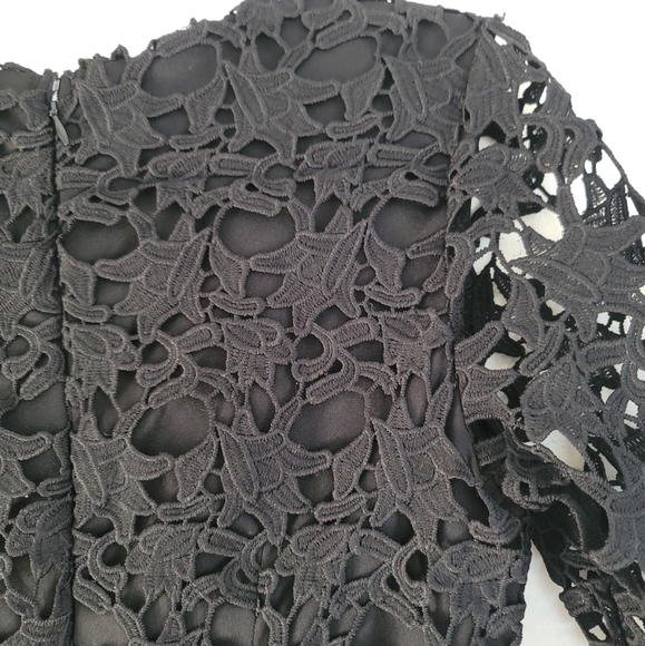 New Love X Design Jet Black Bell Sleeve Lace Mini Dress Fit And Flare Medium - Picture 12 of 16
